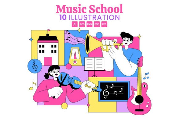 10 Music School Illustration Assets
