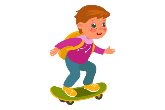 Boy on Skateboard Riding to School: A Cute Illustration Guide for Smart Creators