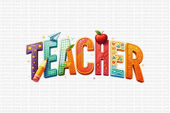 Bring Creativity and Energy into Your Designs with Colorful Teacher Lettering PNG