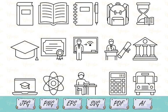 Evaluation of Education and Learning Outline Icons
