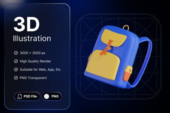 School Bag Icon: A Modern 3D Asset for Education Branding