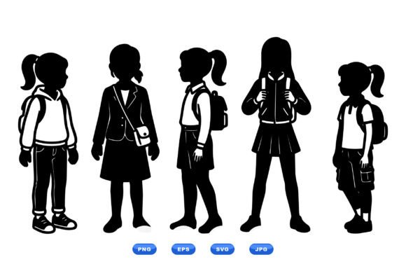 School Girl Silhouette Pack: Elevating Education Branding with Minimalist Design