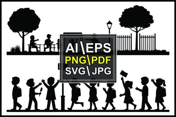 Silhouette Children Playing Park Street: A Visual Narrative for Modern Design