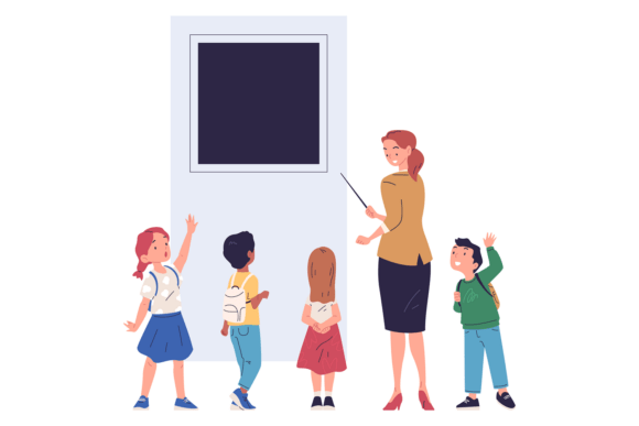 Teacher Guide Kids on Art Exhibition. Cu