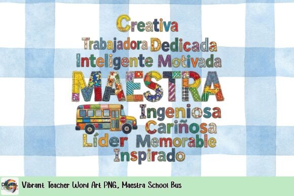 Vibrant Teacher Word Art PNG: Maestra School Bus Design Guide