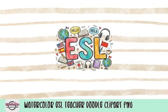 Watercolor ESL Teacher Doodle Clipart PNG: A Practical Asset for Educators and Creators